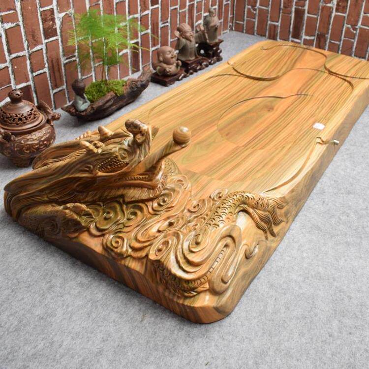 Green sandalwood fine tea plate Dragon Watch, whole green sandalwood log carved tea plate Kunfu tea set special price