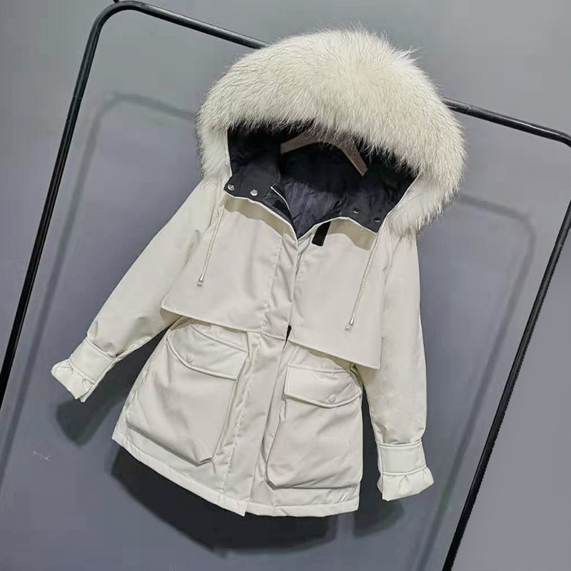 Large fur collar thickened tooling parka northeast down jacket female Harbin minus 40 degrees cold protection and warm snow town tourism