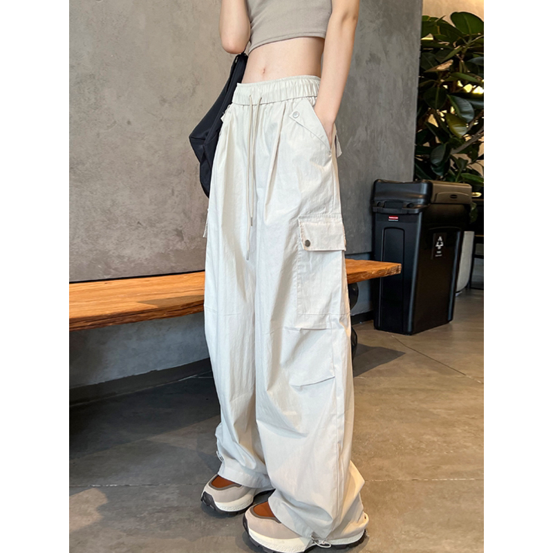 Ader American-Style Quick-Dry Cargo Pants for Women, Summer Ice Silk Jogger Pants with Multiple Pockets, Hiking Pants, Wide-Leg Sports Pants