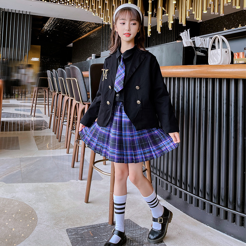 Girl Jk Uniform Genuine Autumn Clothing Suit 2022 New Children Elementary School Kids Spring Autumn College Wind Suit Three Sets