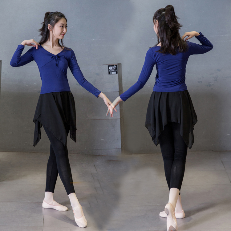 Modern dance suit knotted blouses blouses Long sleeves suit practice yoga suit college student body class to perform everyday