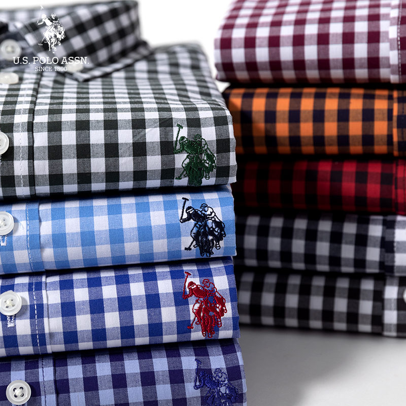 Uspoloassn Pure Cotton Plaid Shirt Men's Long-Sleeved Outer Wear American Polo Association Casual Spring and Summer Polo Shirt