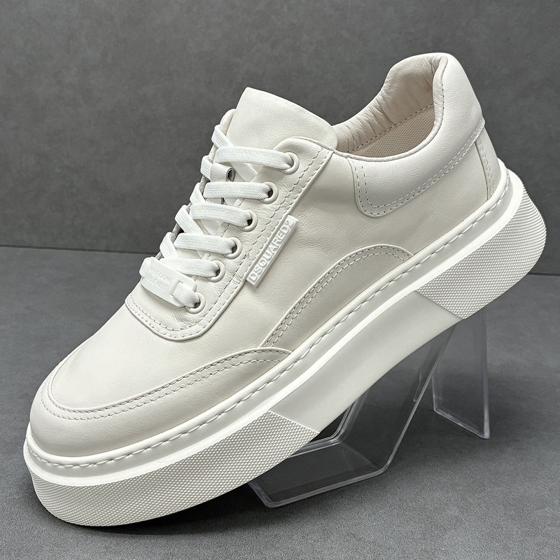 First-Layer Cowhide Thick-Soled Height-Increasing White Sneakers 2026 New Casual Shoes Men's Lightweight White Sneakers Versatile Shoes
