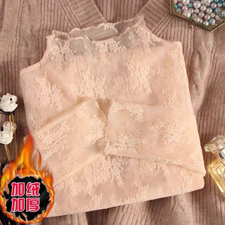 半高领蕾丝打底衫女秋冬2025新款配毛衣内搭中领加绒网纱上衣小衫