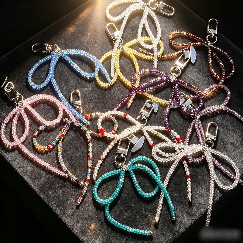 Korean Imported Non-Copied Handmade Beaded Sparkling Crystal Bow Keychain Bag Pendant