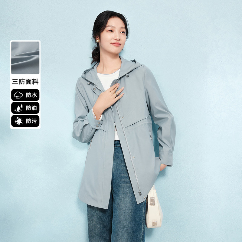 Finity Spring Casual Hooded Long-Sleeved Solid Color Versatile Slimming Breathable Age-Reducing Women's Windbreaker Jacket 5887999