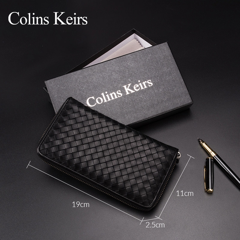 Colins Keirs wallet men's long leather large capacity zipper wallet men's mobile phone handbag woven vertical