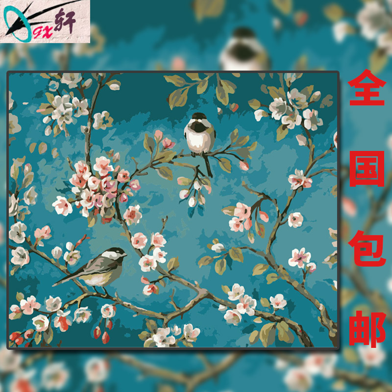 diy digital oil painting landscape garden landscape flower lovers cartoon hand-painted decoration painting thick frame the magpie tree