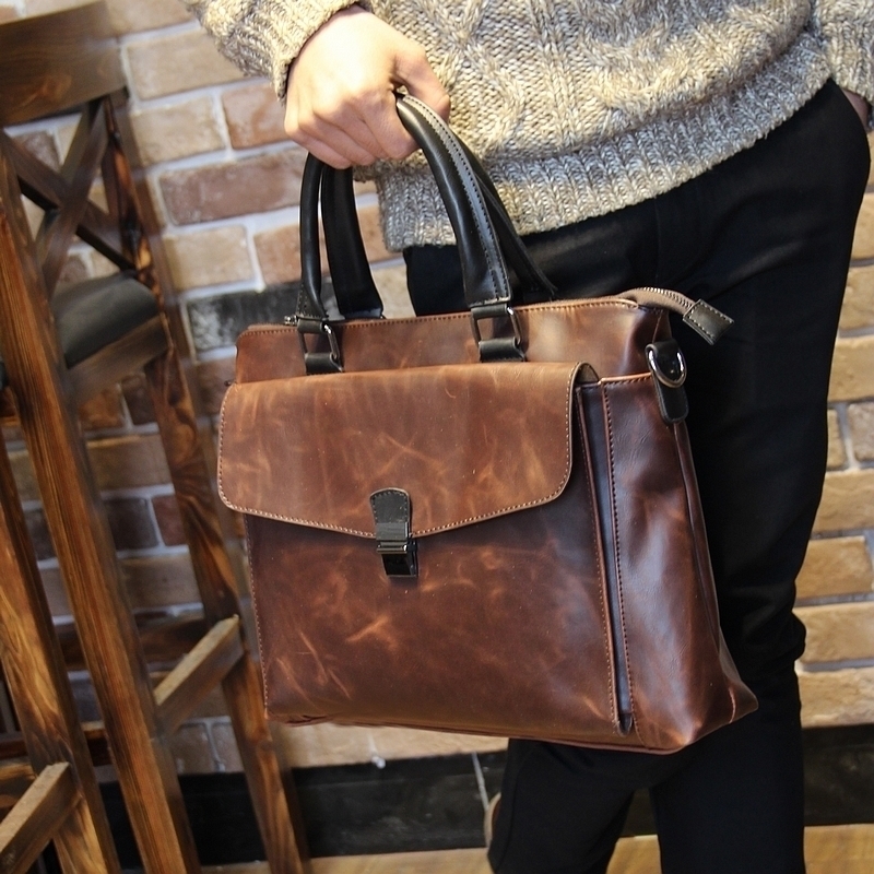 Man Bag Handbag Crosswalk Crazy Mapleather Briefcase Men Business Travel Inn Korean Version Single Shoulder Bag Slanted Satchel Bag