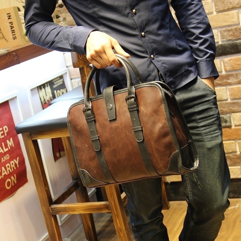 New Men's Handbag Genuine Leather Business Briefcase Fashion Personality Single Shoulder Skewed Satchel Casual Men's Bag