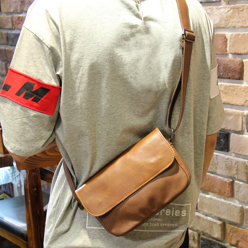 Genuine leather single shoulder bag for men's students Sloping Shoulders Bag Men Ins Tide Cards Small Satchel Bag Mini Satchel Leisure Small Hanging Bag