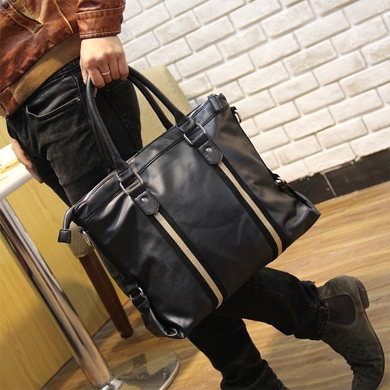 New leather Korean men's casual bag leather shoulder bag portable messenger bag stripe trend business men