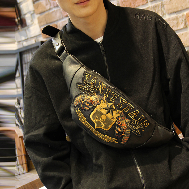 New Fashion Trends Genuine Leather Chest Bag Embroidered Korean Version Small Scapegoat Cow Leather Purse Skewed Satchel Bag 100 Hitch Ride