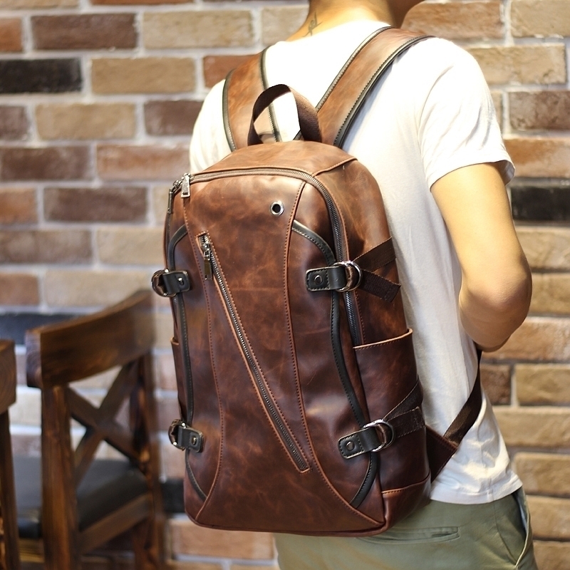 New genuine leather Crazy Horse leather backpack Retro and old hand-held shoulders Men's and women's travel backpacks Korean trend