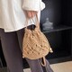 Bucket bag drawstring shoulder bag Japanese and Korean crossbody bag solid color woven summer beach bag