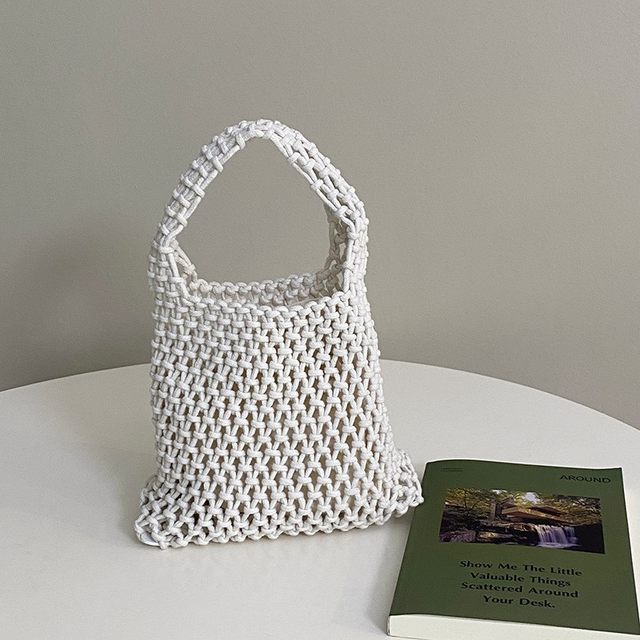 Pantone ສີ New Hollow Net Pocket Handbag Handwoven Cotton Rope Bag Wrist Bag Beach Vacation Bucket Bag