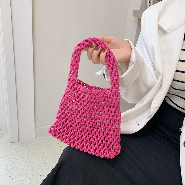 Pantone ສີ New Hollow Net Pocket Handbag Handwoven Cotton Rope Bag Wrist Bag Beach Vacation Bucket Bag