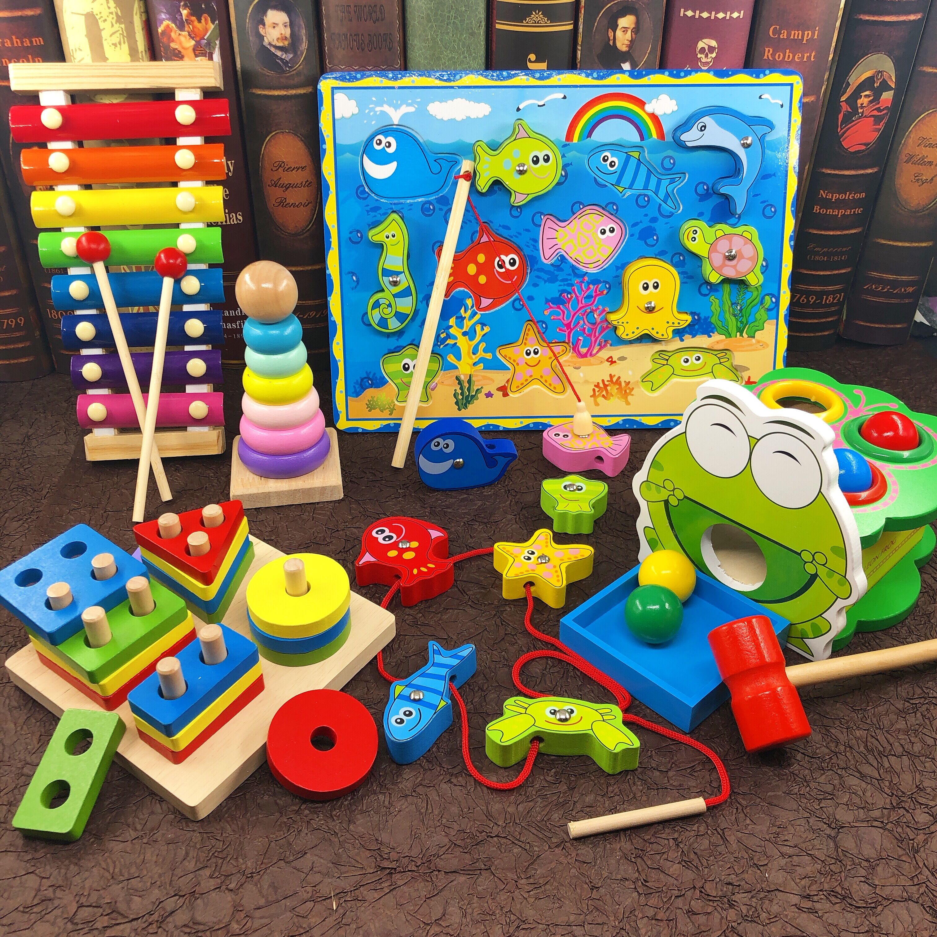 Infant child early teaching building blocks 12-3 years old Magnetic fishing puzzle 6-12 months Puzzle Force Development Around Pearl Toys