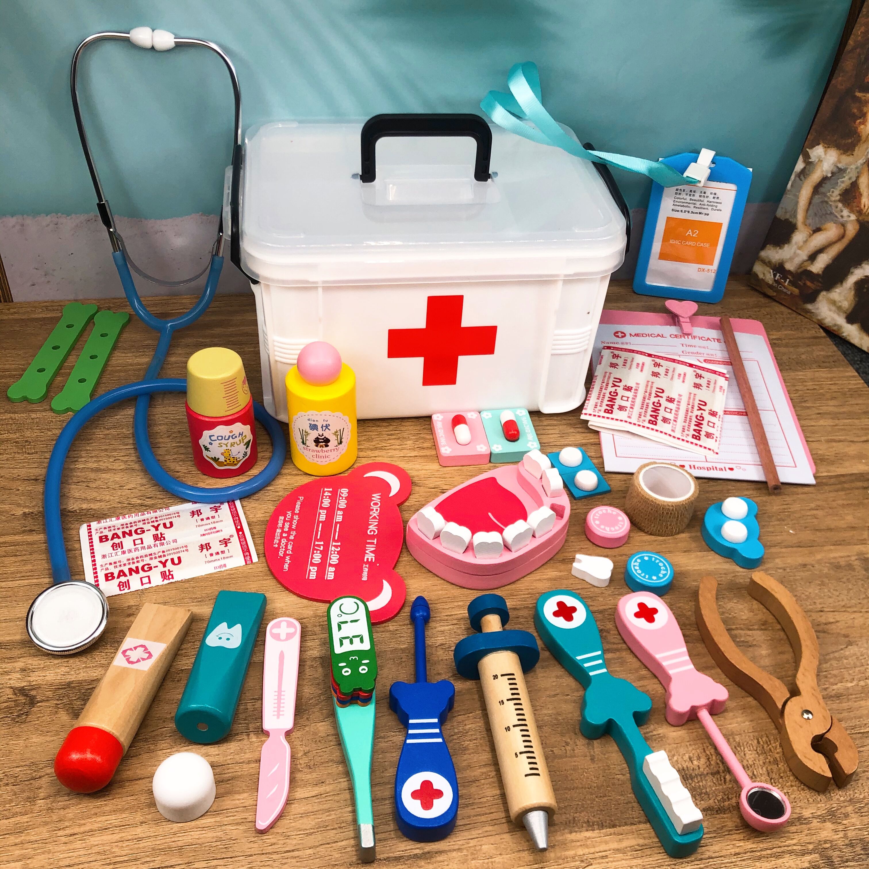 Children's play house boy baby girl little doctor nurse stethoscope set injection tool medical box toy