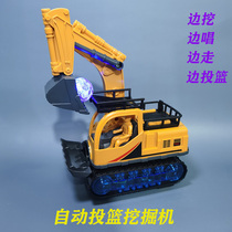 Childrens electric shooting excavator toy boy simulation engineering vehicle baby excavator model Universal Light sound