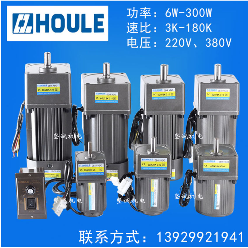 AC 220V HOULE25W60W90W120W200W300W Gear motor Adjustable speed slow speed motor