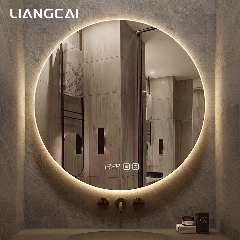 Smart bathroom mirror Bathroom round human body induction touch makeup mirror LED anti-defogging with lamp wall hanging