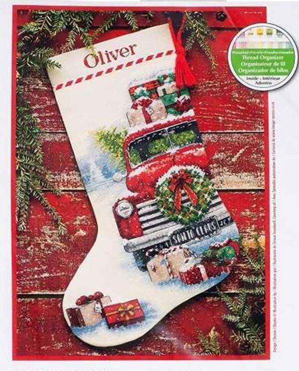 Cross embroidered electronic drawings Replored source files 70-08986 Christmas old man truck socks