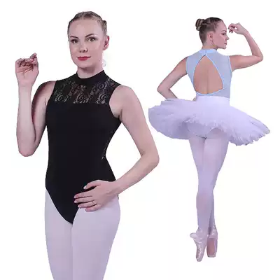 Sleeveless stand-up collar gymnastics suit Adult jumpsuit Ballet practice suit Dance suit Basic training body suit Black white