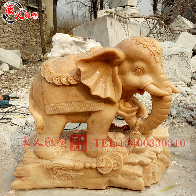 Stone carving elephant a pair of natural late Xia Hongqing Shihan white jade Custom Hotel Villa Home See door Absorbent Pendulum