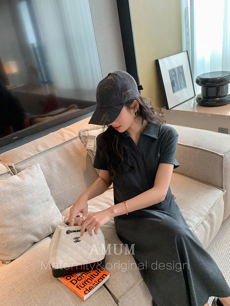 ◆ Amum Maternity Wear ◆ Elegant Lazy Dress~Polo Collar Casual Dress, Slimming and Flattering for Petite Pregnant Women. — 16