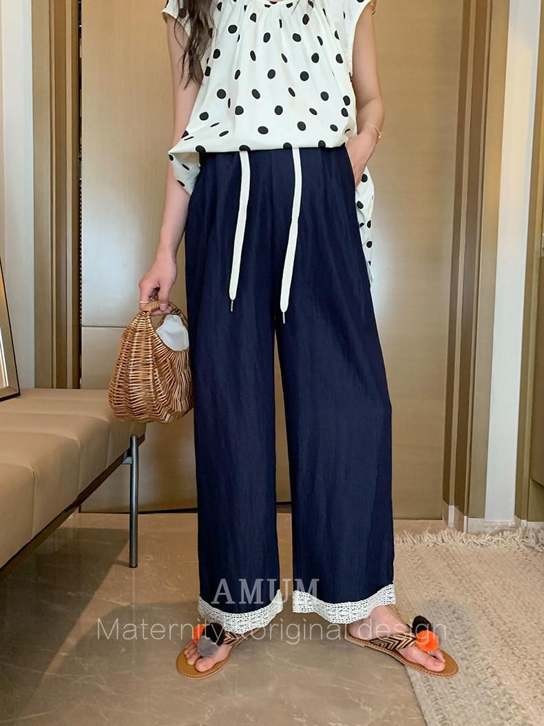 ◆AMUM孕妇装◆夏薄款裤子~透气休闲裤长裤抽绳显瘦阔腿裤孕妇裤 — 33