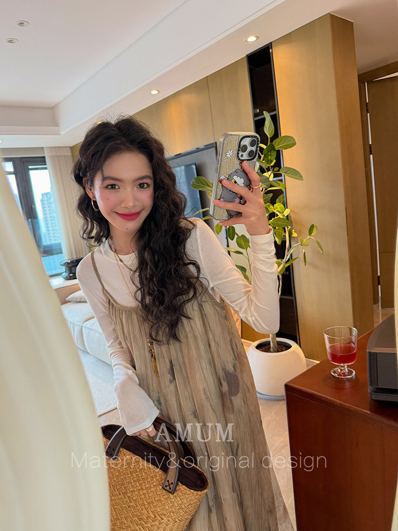 ◆ Amum Maternity Wear ◆ Outfits for Pregnant Moms~ Vintage Pleated Stylish Summer Dress That Doesn'T Show Pregnancy, Loose-Fitting Strap Dress. — 36