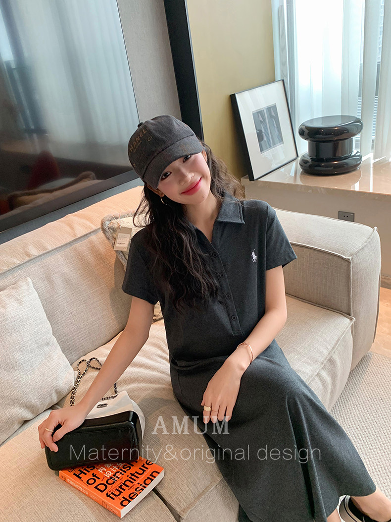 ◆ Amum Maternity Wear ◆ Elegant Lazy Dress~Polo Collar Casual Dress, Slimming and Flattering for Petite Pregnant Women. — 15