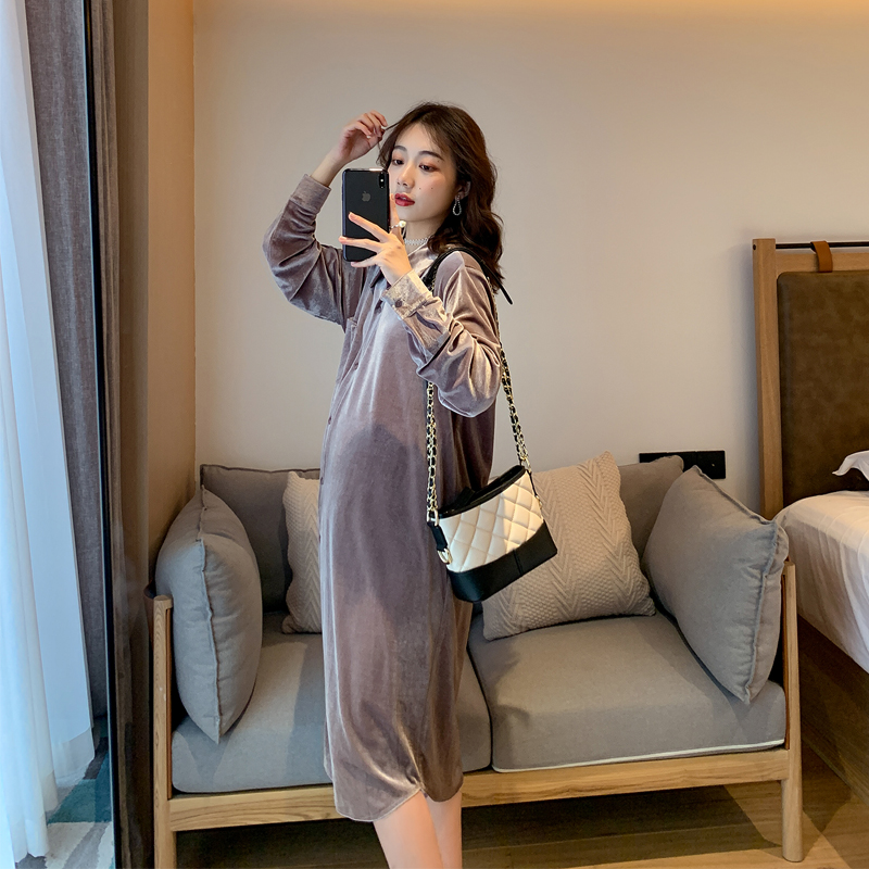 2022 Spring and autumn new gestation Women in Korean version button Lactation Lactation-Laced Shirt-Style Foreign Dress