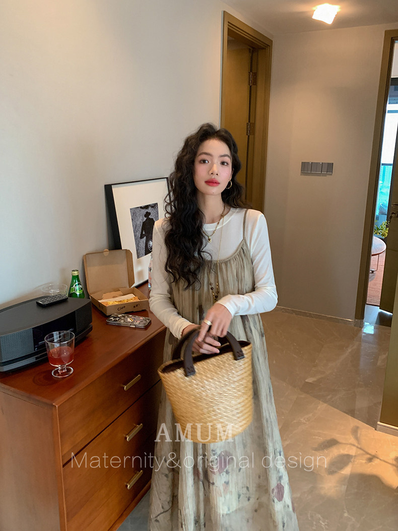 ◆ Amum Maternity Wear ◆ Outfits for Pregnant Moms~ Vintage Pleated Stylish Summer Dress That Doesn'T Show Pregnancy, Loose-Fitting Strap Dress. — 33