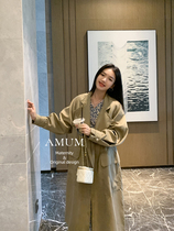 ◆AMUM Maternity Wear◆Almond Omni~Windbreaker Early Autumn Lapel Khaki Korean Style Mid-Length Jacket