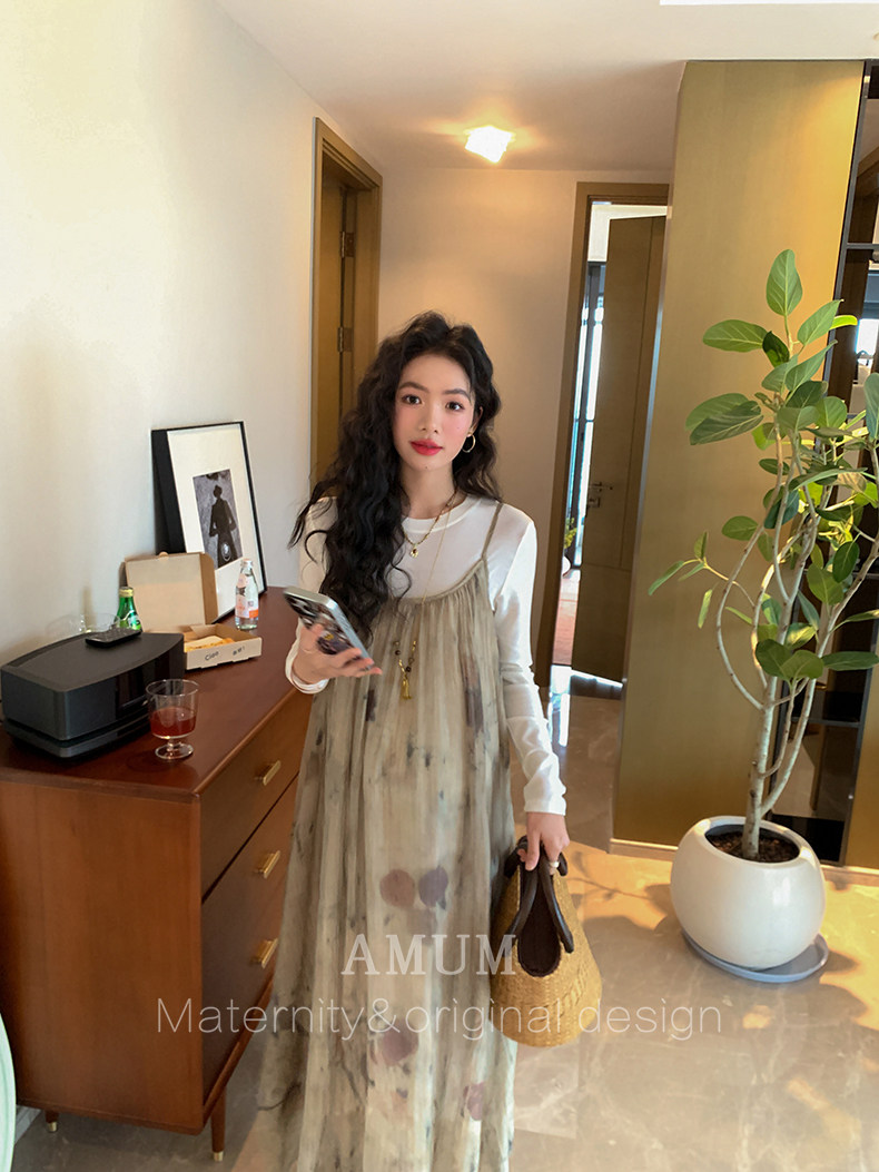 ◆ Amum Maternity Wear ◆ Outfits for Pregnant Moms~ Vintage Pleated Stylish Summer Dress That Doesn'T Show Pregnancy, Loose-Fitting Strap Dress. — 30