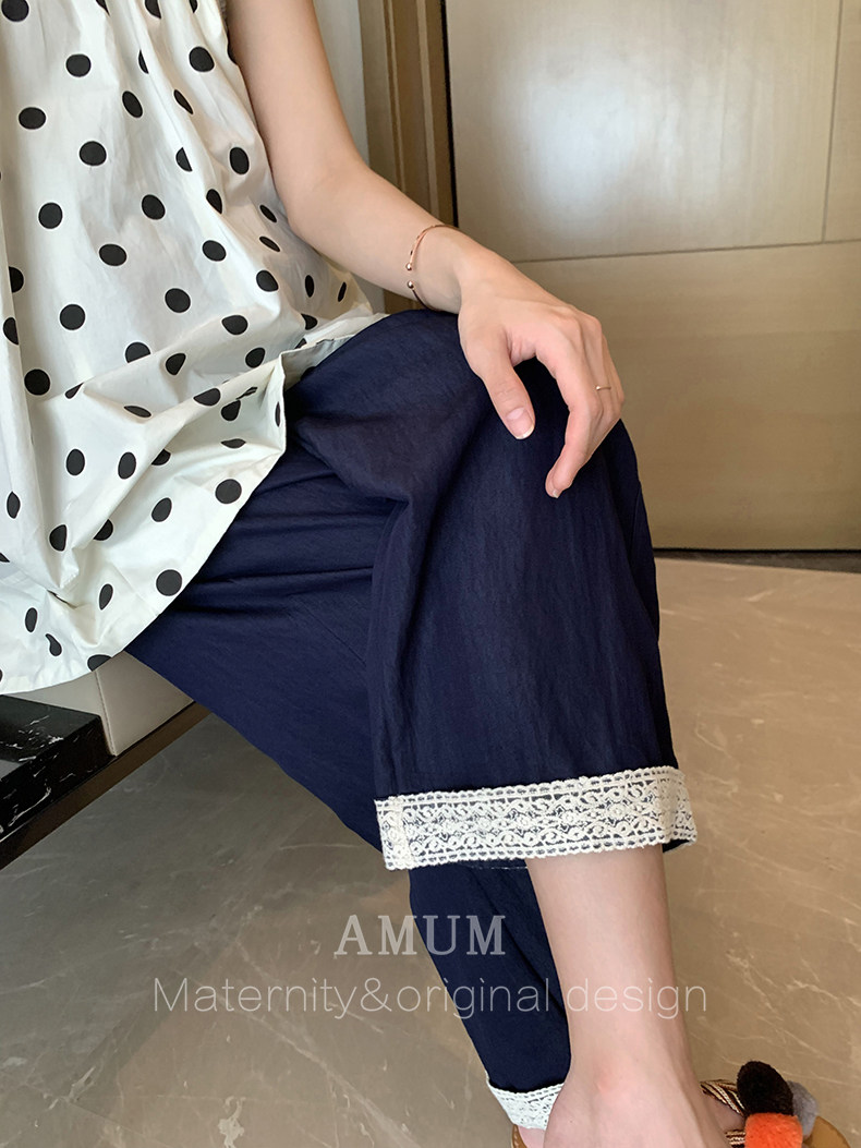 ◆AMUM孕妇装◆夏薄款裤子~透气休闲裤长裤抽绳显瘦阔腿裤孕妇裤 — 41