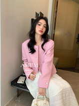 ◆AMUM maternity wear◆Zhizhiberryberry~gentle pink socialite Xiaoxiang style braided wool short top jacket
