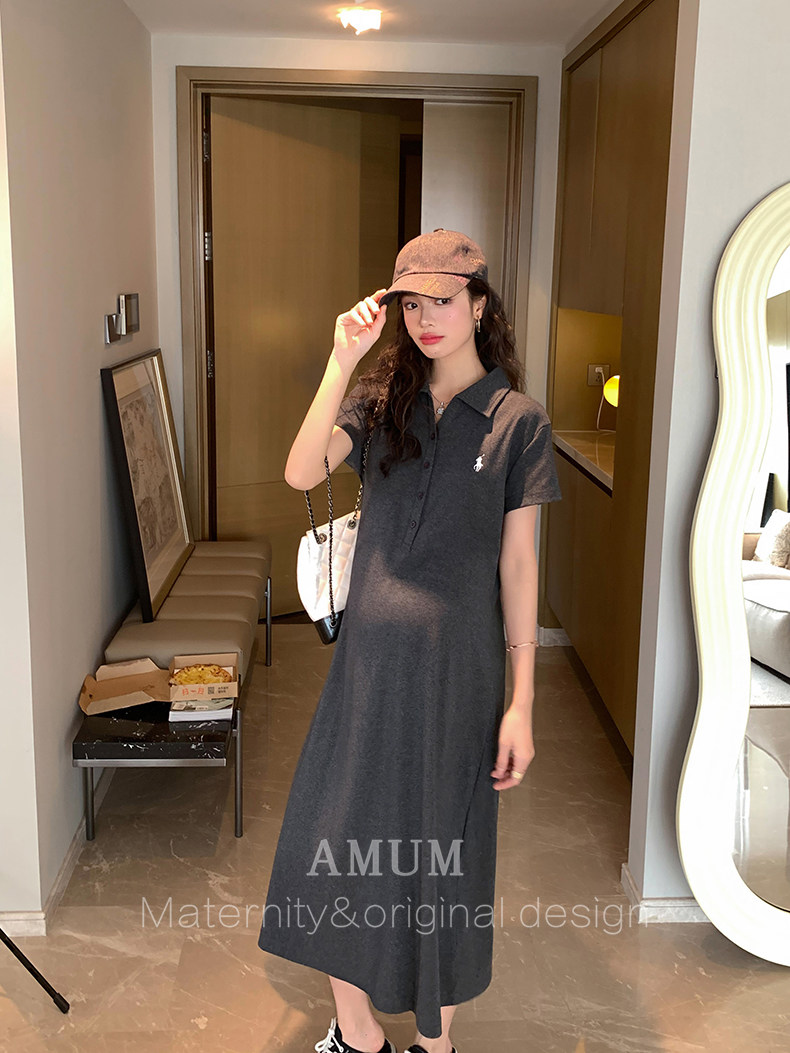 ◆ Amum Maternity Wear ◆ Elegant Lazy Dress~Polo Collar Casual Dress, Slimming and Flattering for Petite Pregnant Women. — 24