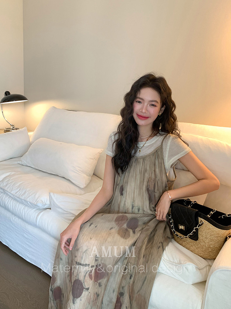 ◆ Amum Maternity Wear ◆ Outfits for Pregnant Moms~ Vintage Pleated Stylish Summer Dress That Doesn'T Show Pregnancy, Loose-Fitting Strap Dress. — 18