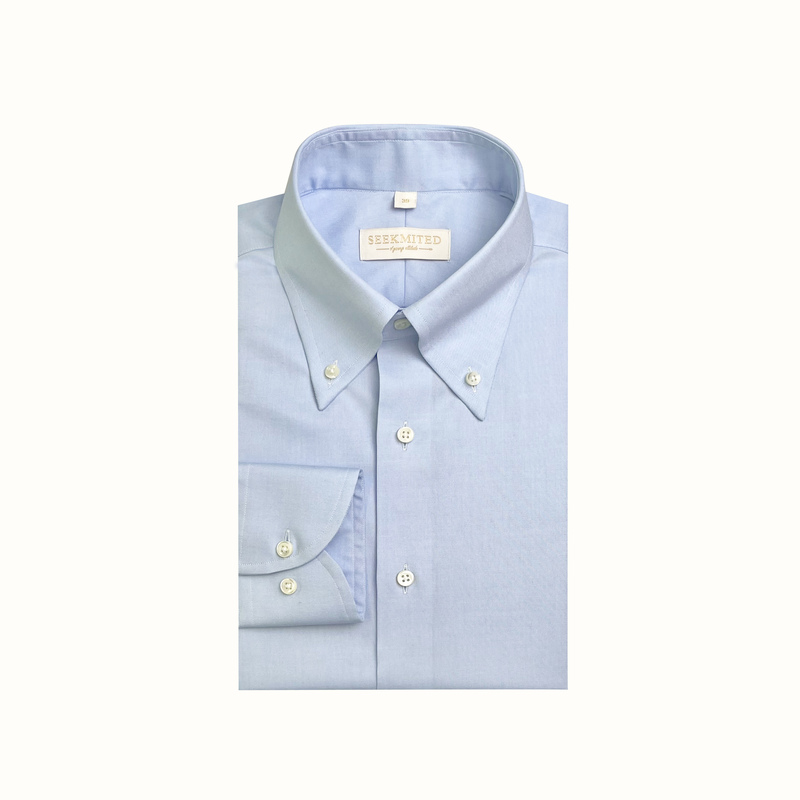 Seekmited Ivy League Style Shirt, Fine Oxford Fabric, Light Blue Shirt, Long-Sleeved Slim-Fit Gentleman's Top
