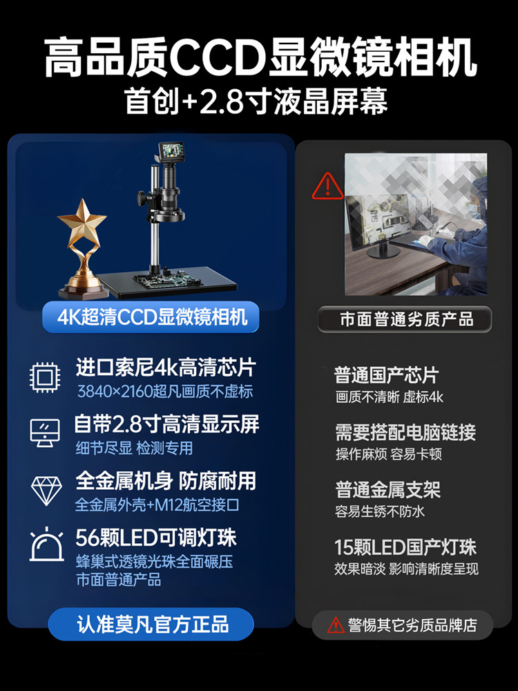 [Quality Inspection Special] 4K Ultra-Clear Phase-Contrast Electron Microscope Industrial Grade 200-1000X High-Definition Magnification Usb/Hdmi Trinocular for Mobile Phone Repair and Digital Observation, Includes Touchscreen Display