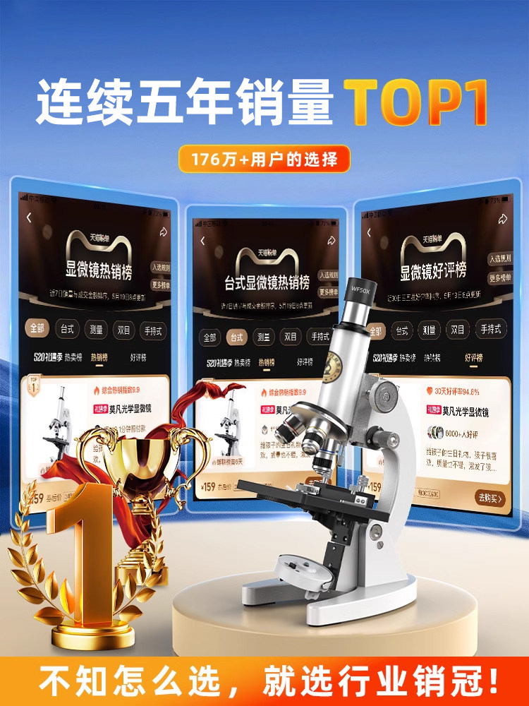 Mofan Optical Microscope for Biology, Children's Science Laboratory, Special for Middle School Students, Elementary School Model, Electronic Desktop Professional-Grade, Capable of Viewing Bacteria and Sperm, Handheld, High Magnification, High-Definition, Portable, Gift