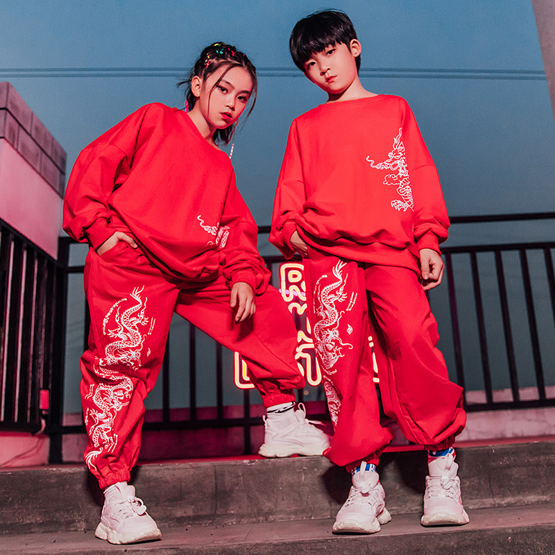 New Year's Day children's hip-hop suit children's hip-hop hiphop costumes boys red girls jazz dance clothing tide