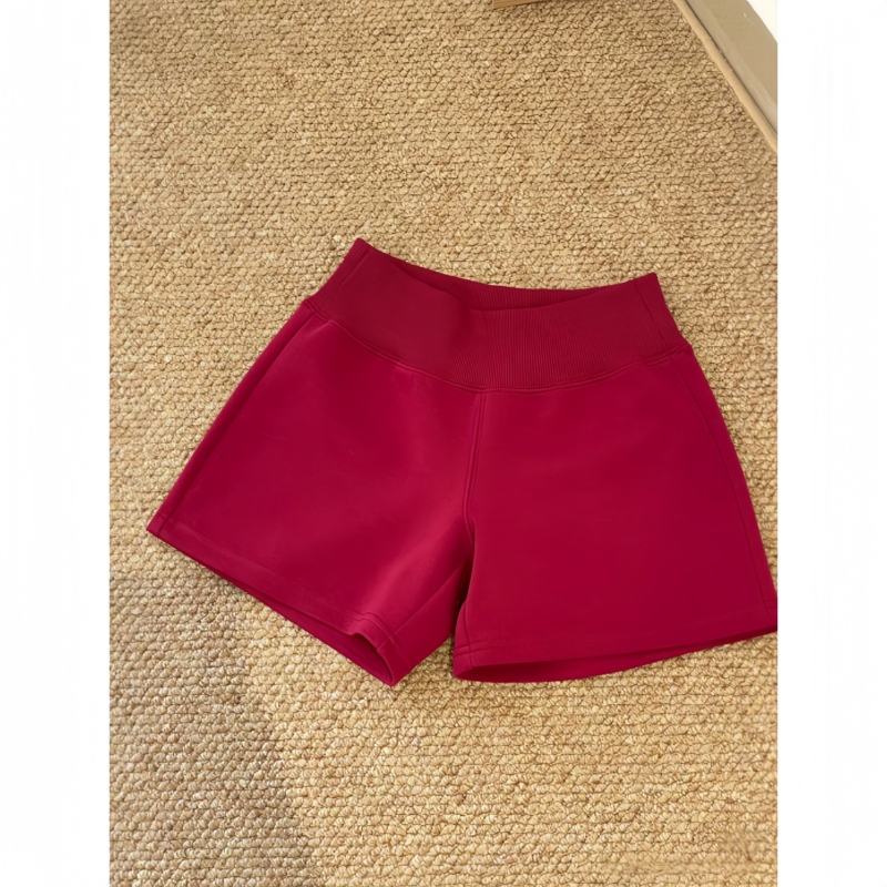 American-Style Burgundy Wide-Brimmed Ribbed Low-Waist Sports Shorts for Women, Summer Home Casual A-Line Hip-Hugging Hot Pants