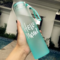 Simple mint green glass glass heat-resistant portable transparent middle school students with lid letter water cup fresh