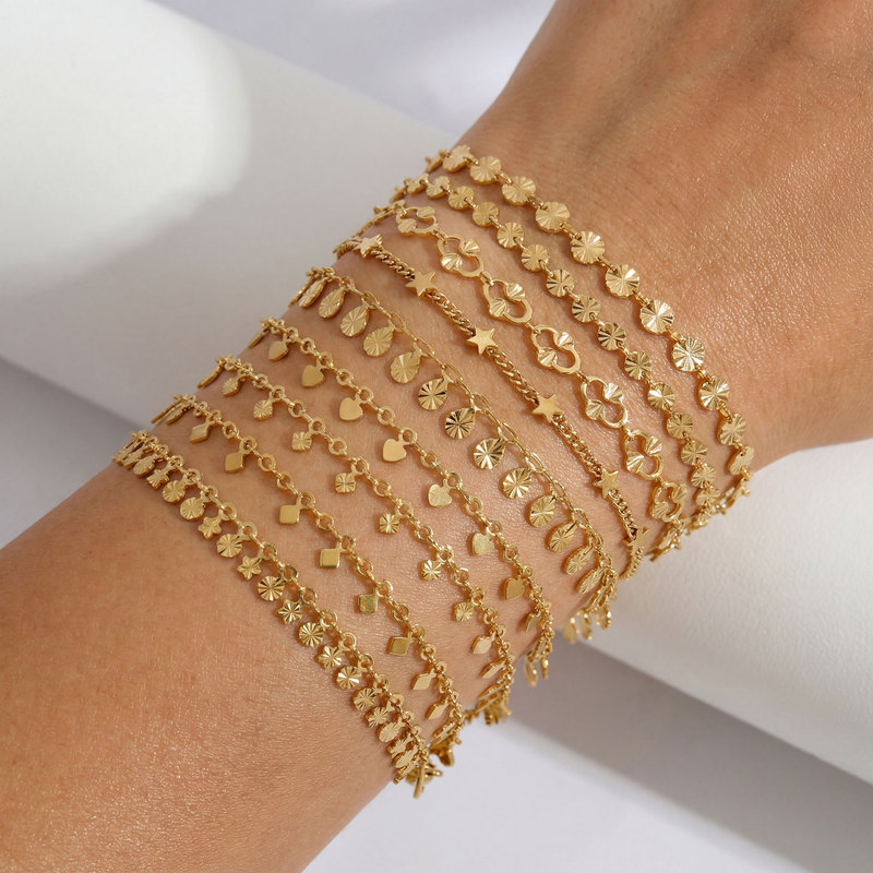 Fashionable Stainless Steel Chain Bracelet for Women, Punk Hip-Hop Gold Geometric Heart Jewelry Set, Simple Accessories