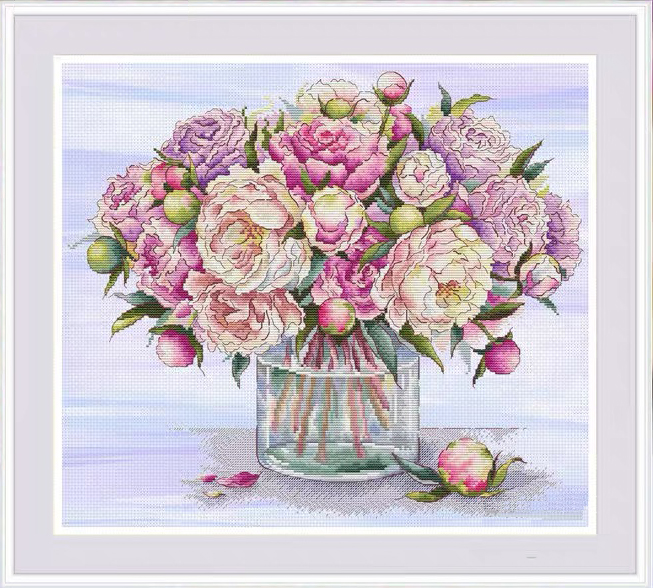 Cross Stitch Saga Format Redrawing XSD Source File Electronic Drawing Powder Purple Peony vase-Taobao