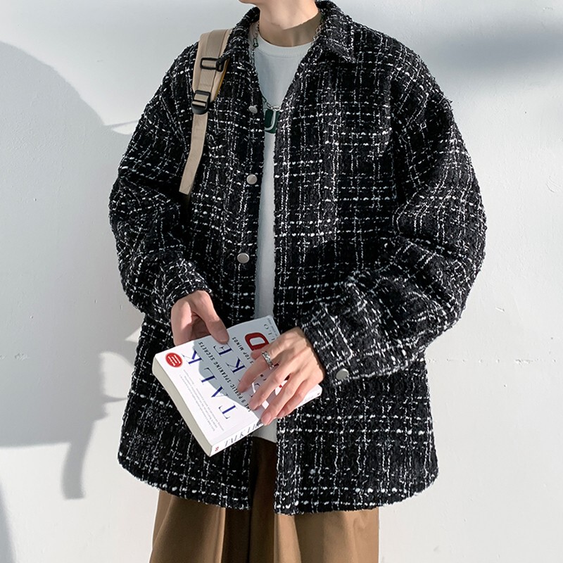Trendy Knitted Jacket for Men, Spring and Autumn New Style, High-End Oversize Plaid Shirt-Style Jacket, Trendy Plus Size